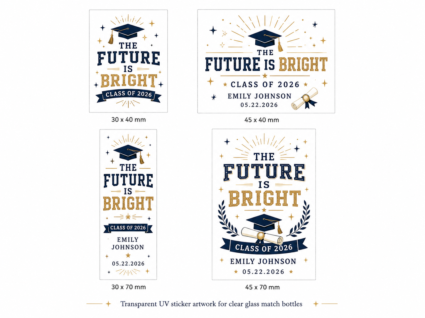 Personalized Graduation Glass Bottle Matches - The Future Is Bright - Custom Graduation Favors