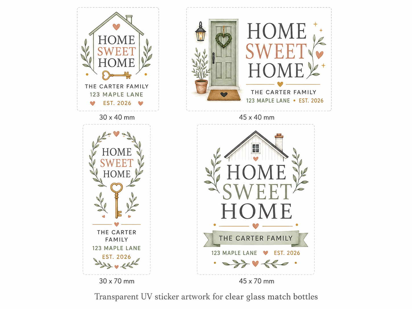 Personalized Home Sweet Home Glass Bottle Matches - New Home Favors - Custom Housewarming Favors