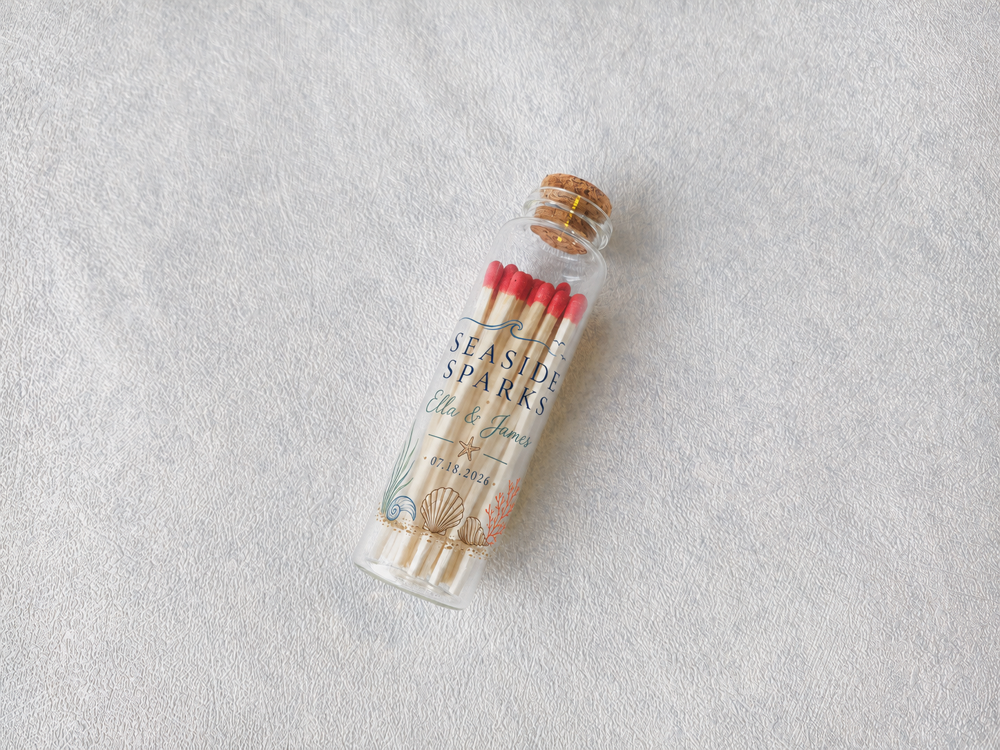 Personalized Seaside Beach Glass Bottle Matches - Custom Wedding Favors