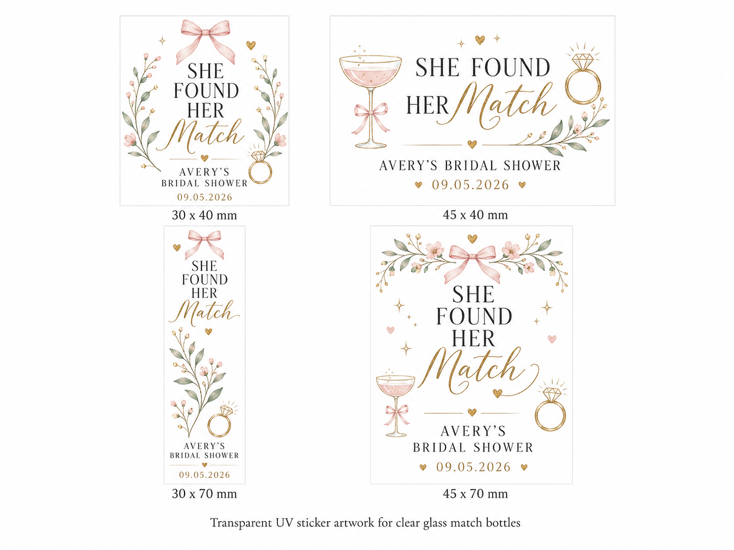 Personalized Bridal Shower Glass Bottle Matches - She Found Her Match Favors
