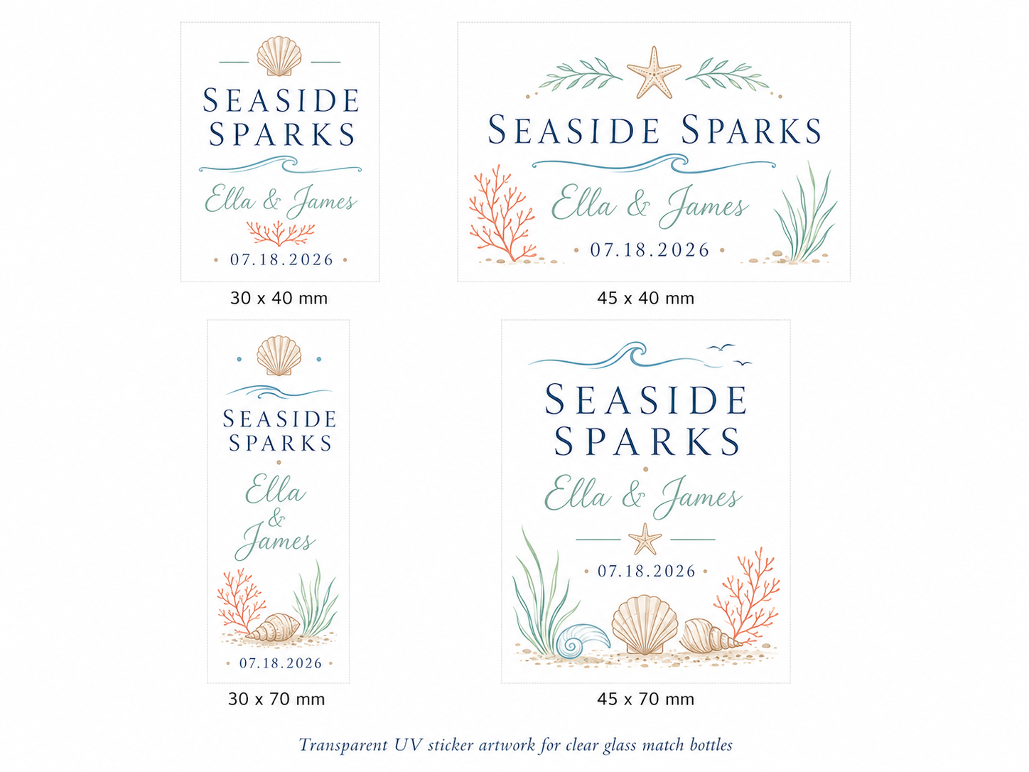 Personalized Seaside Beach Glass Bottle Matches - Custom Wedding Favors
