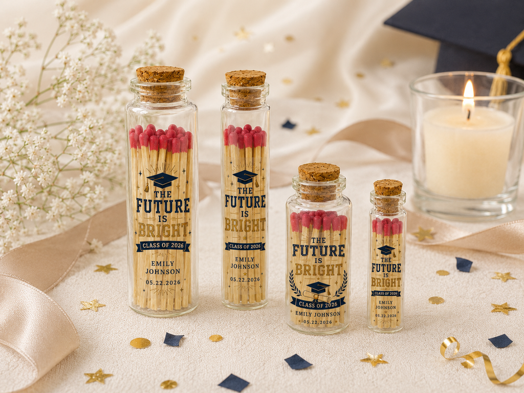 Personalized Graduation Glass Bottle Matches - The Future Is Bright - Custom Graduation Favors