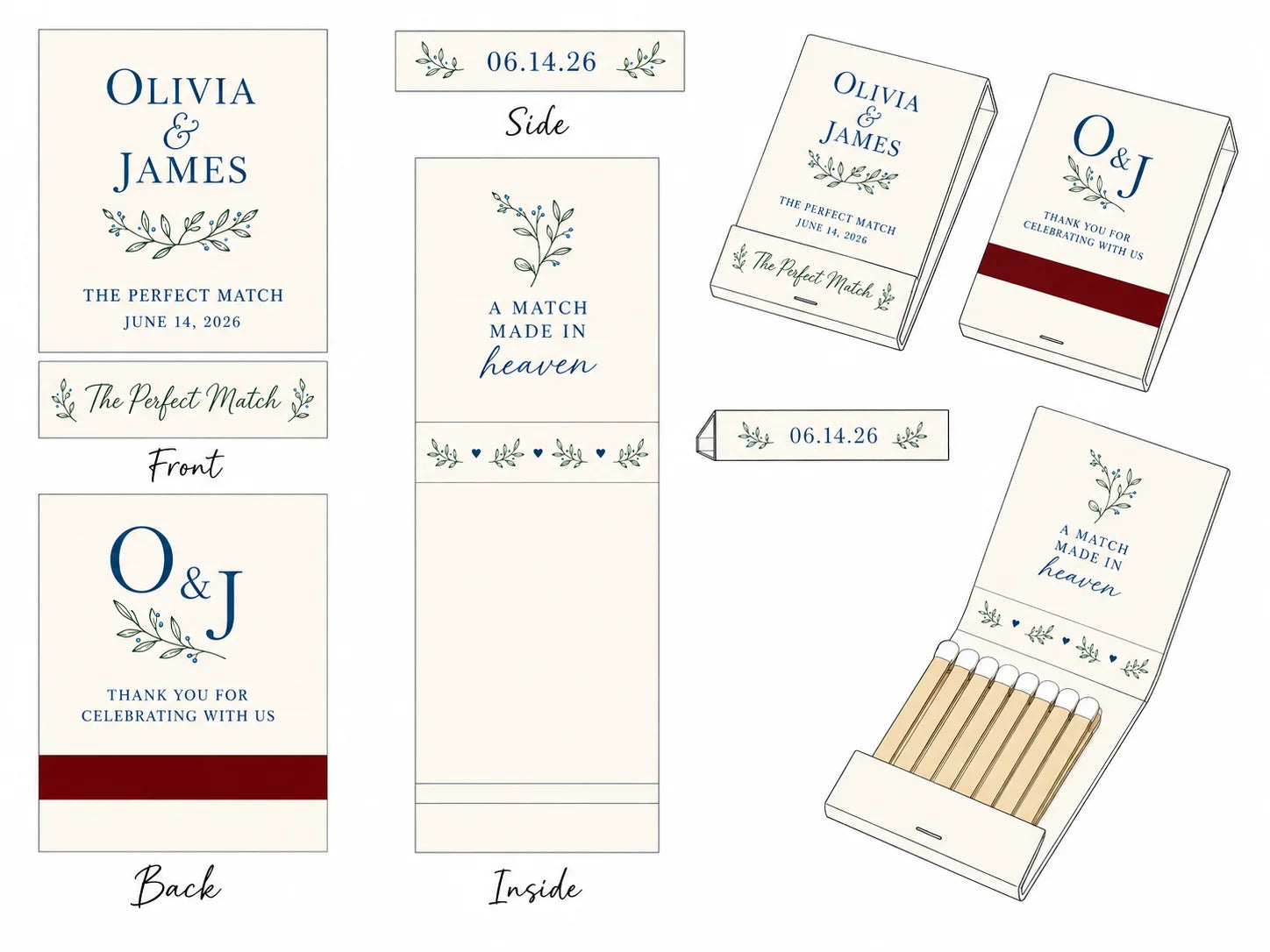 Personalized Baby Shower Matchbooks - Lifestyle display showing table setting decoration
