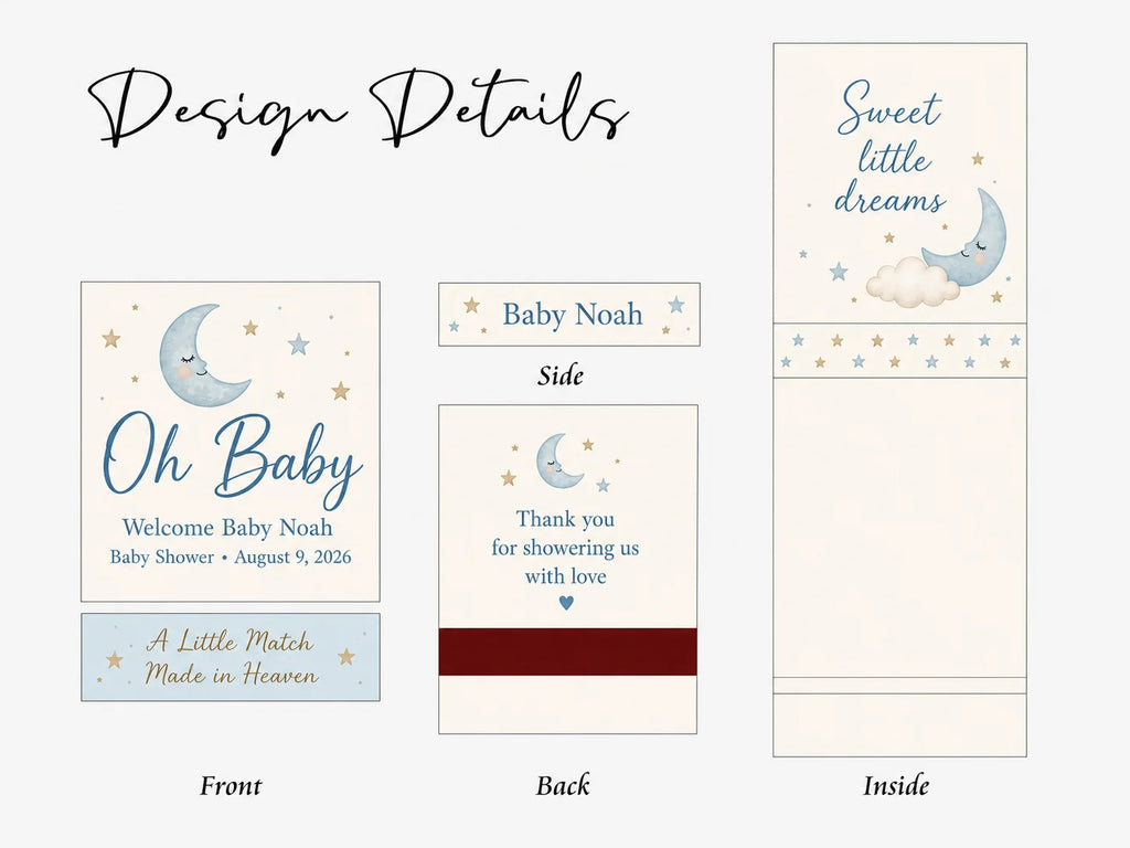 Personalized Wedding Matchbooks - Close-up detail of custom names and date design