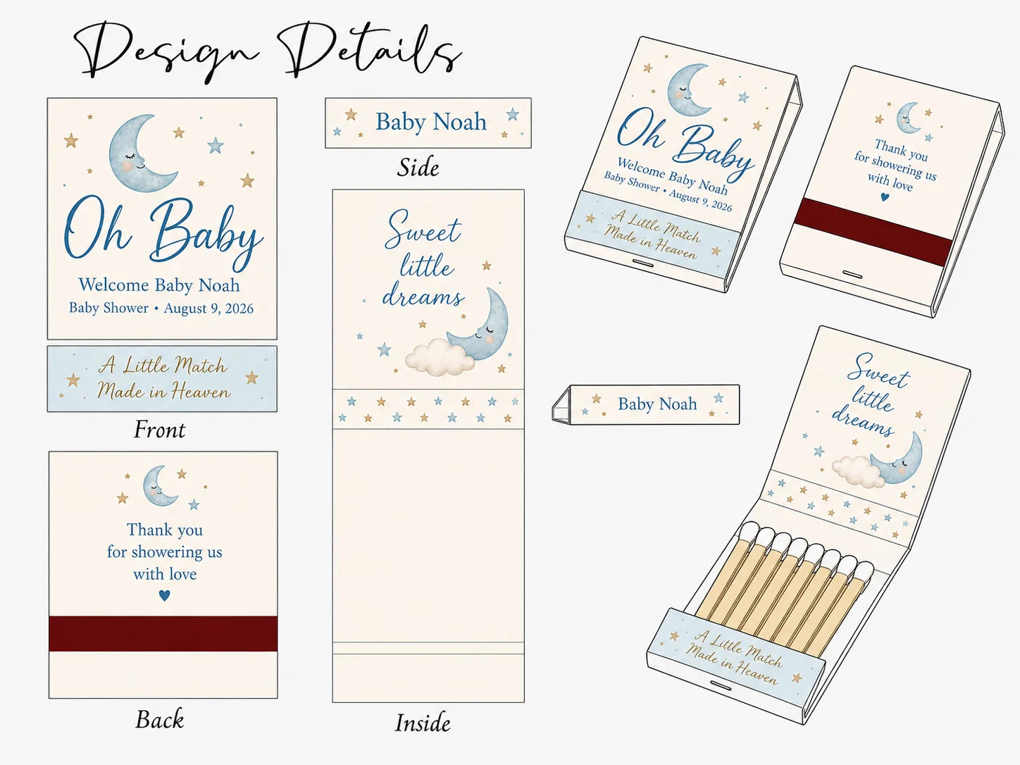 Personalized Wedding Matchbooks - Lifestyle display showing table setting decoration