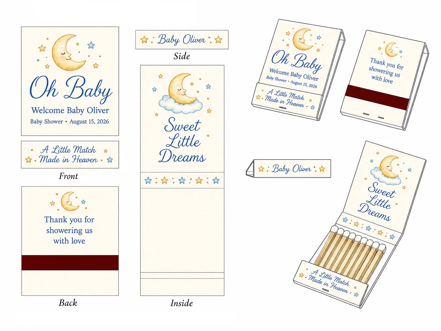 Personalized Baby Shower Matchbooks - Lifestyle display showing table setting decoration