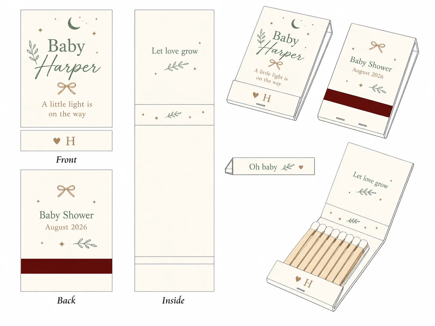 Personalized Baby Shower Matchbooks - Lifestyle display showing table setting decoration