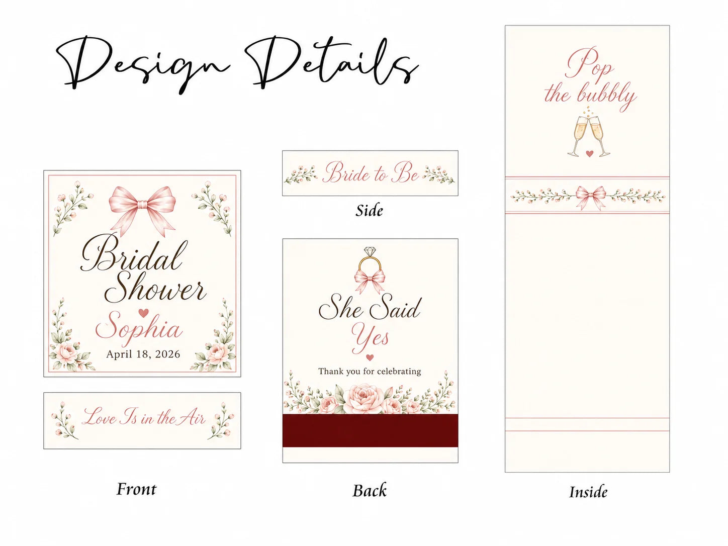Personalized Wedding Matchbooks - Close-up detail of custom names and date design