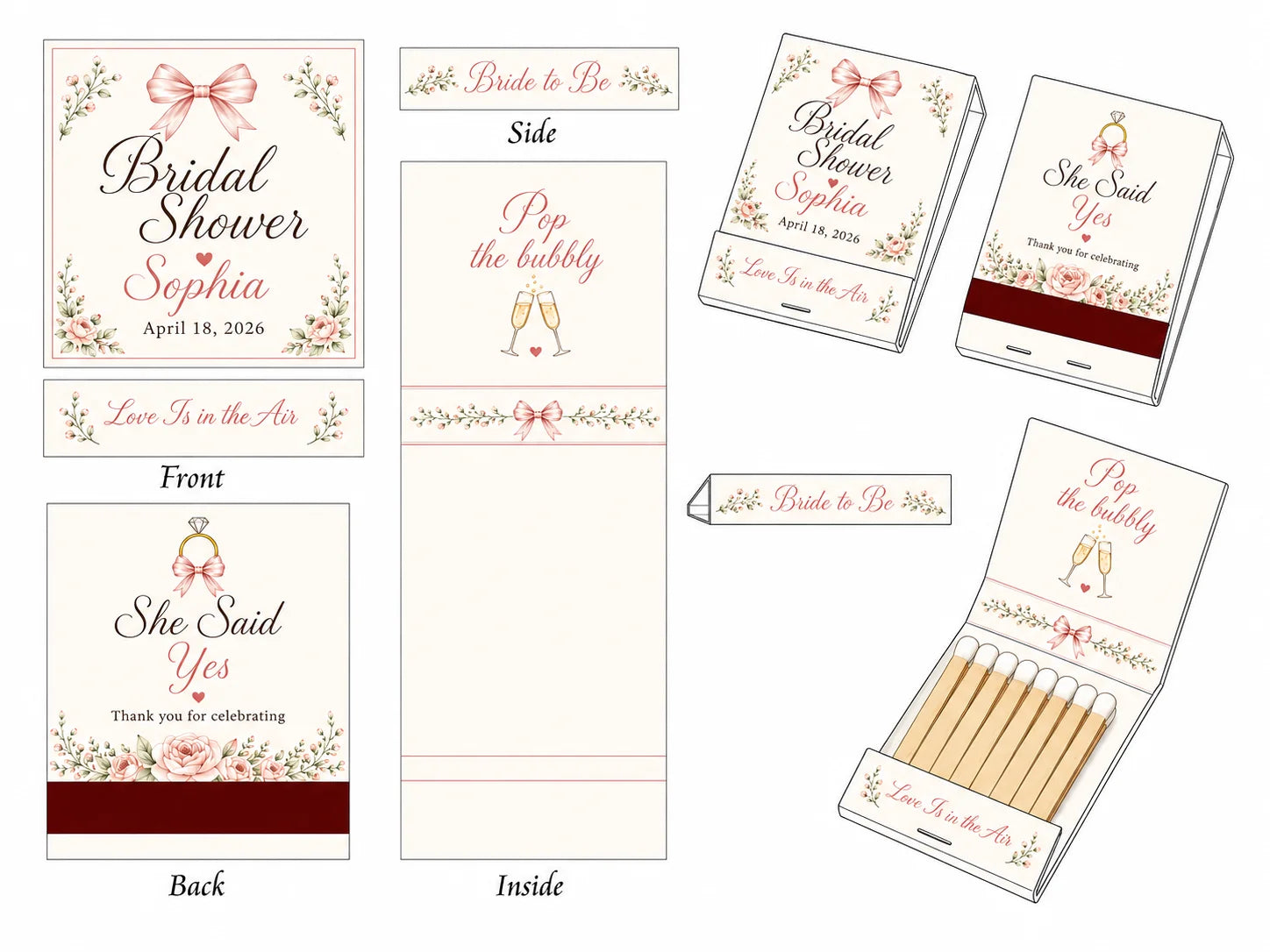 Personalized Wedding Matchbooks - Lifestyle display showing table setting decoration