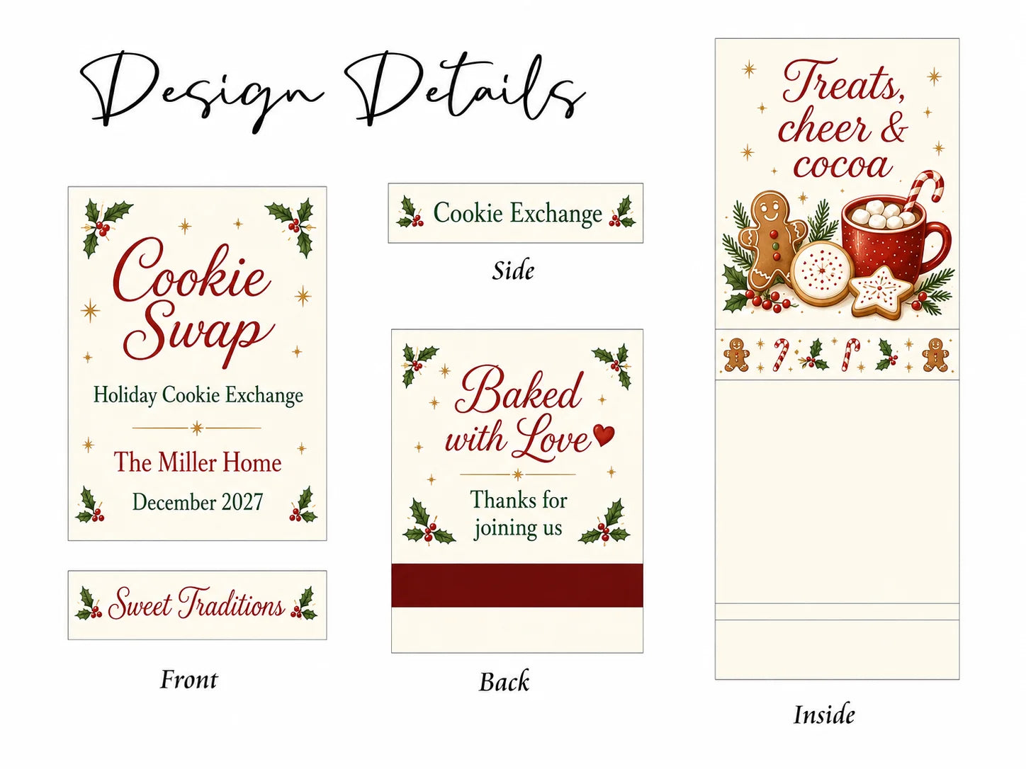 Personalized Christmas Matchbooks - Close-up detail of custom names and date design