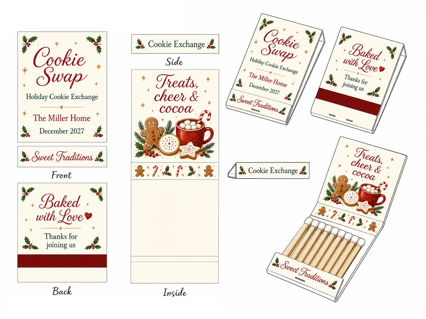 Personalized Christmas Matchbooks - Lifestyle display showing table setting decoration