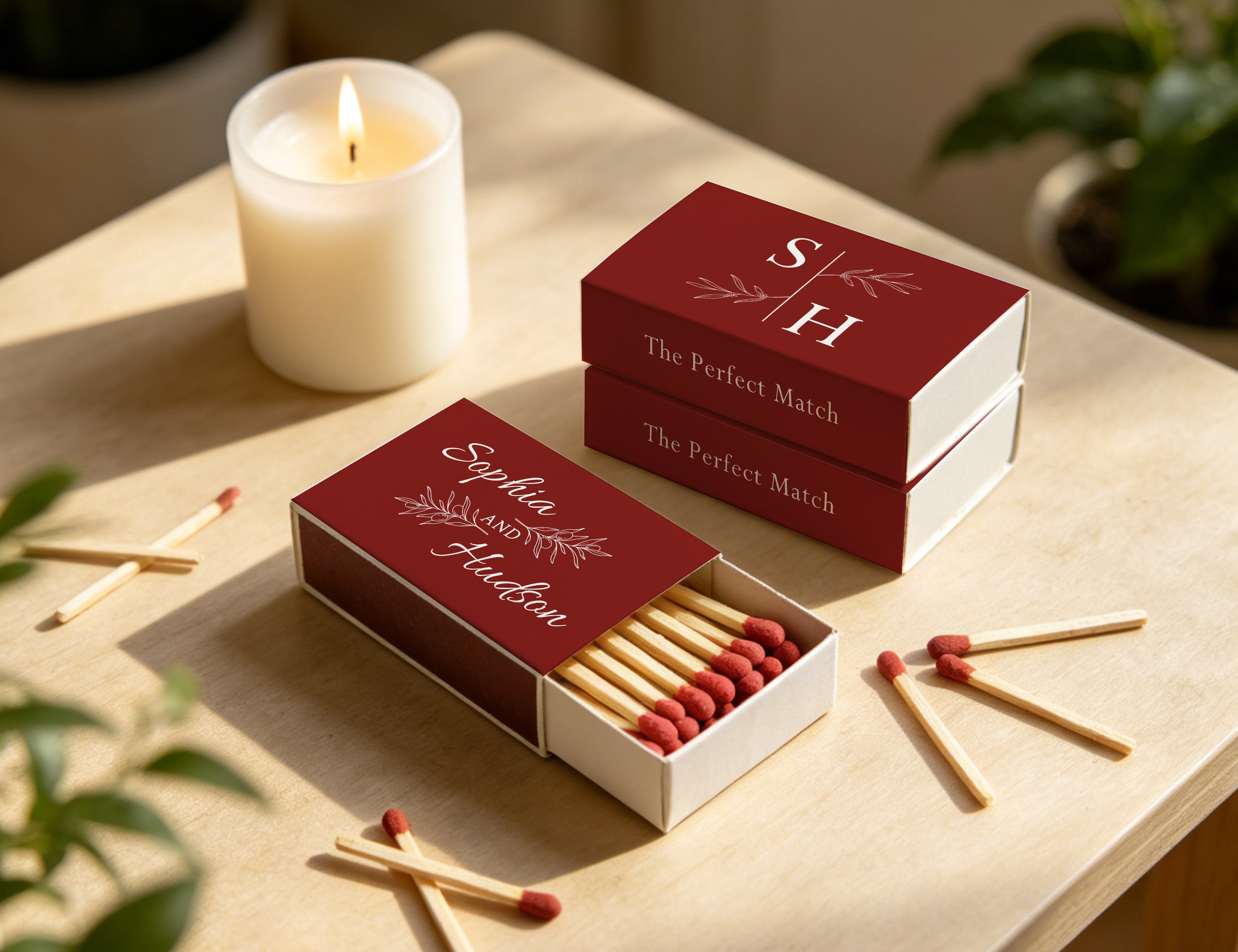 Personalized Wedding Matchboxes with Elegant Script Typography - Product Scale Reference