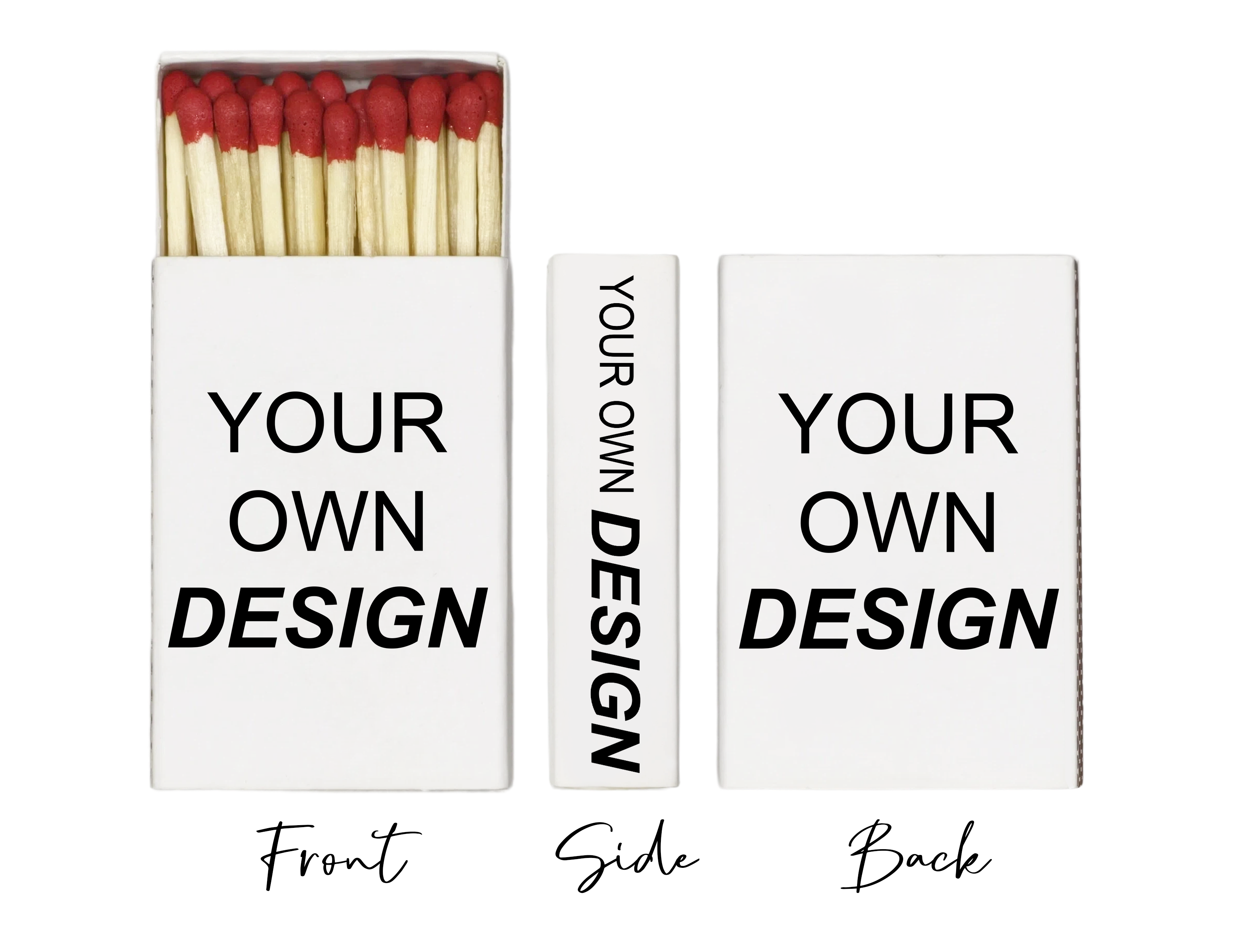 Design your own vertical three-sided custom matchbox - portrait front view